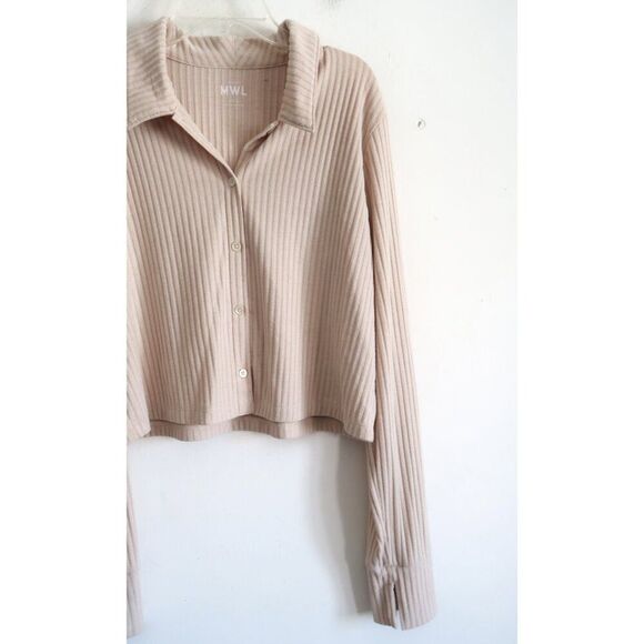 Madewell MWL Brushed Cotton Ribbed Crop Button Front Shirt - Size Large - Picture 2 of 8